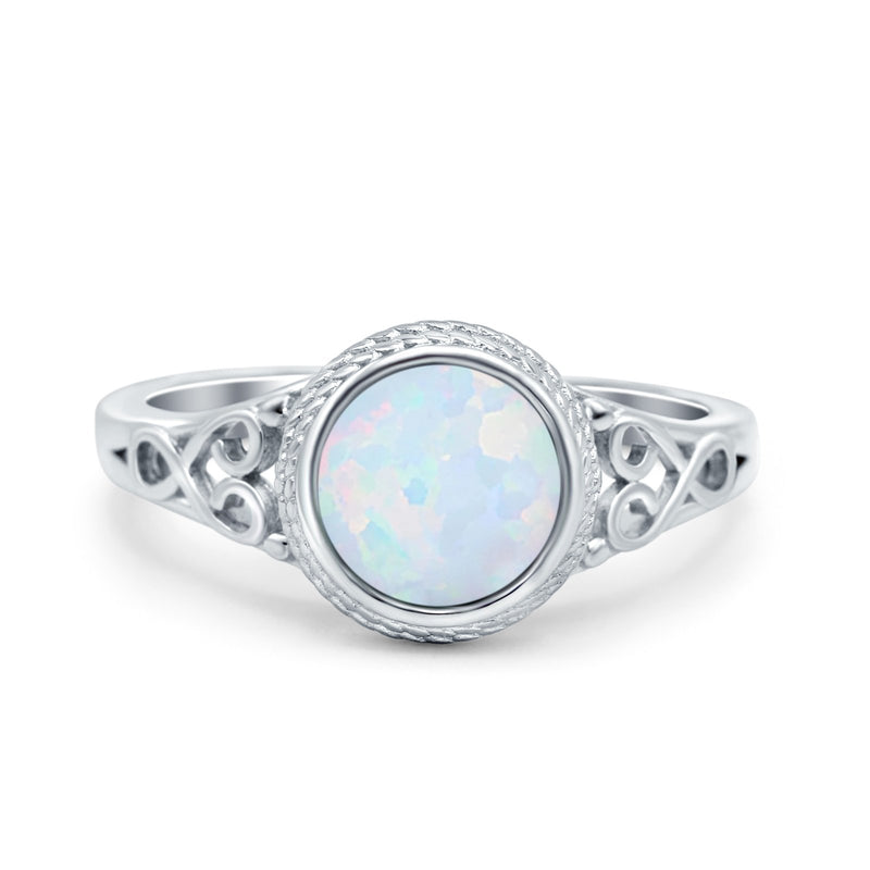 Art Deco Wedding Cubic Zirconia Ring Solitaire Lab Created Opal 925 Sterling Silver