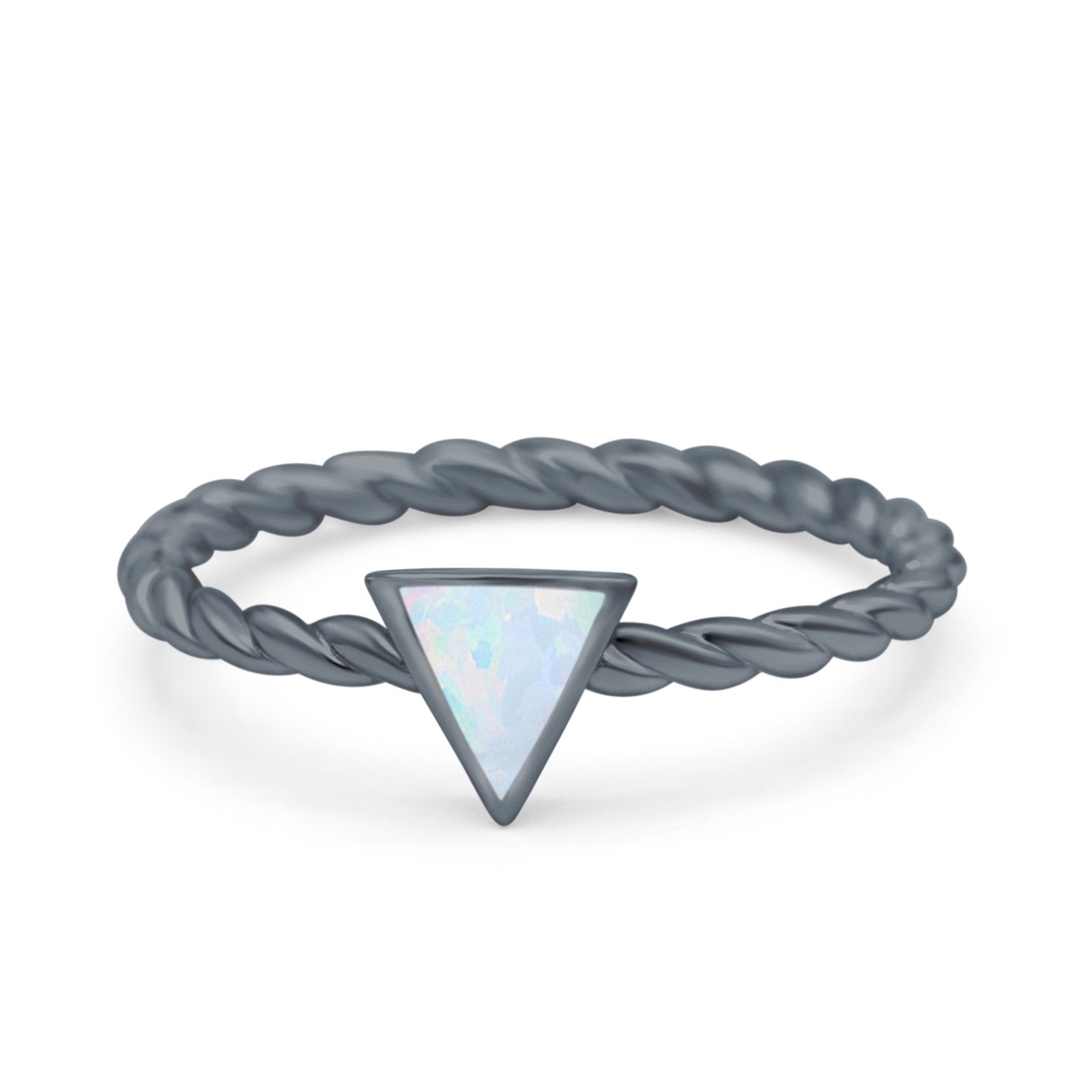 Triangle Lab White Opal Braided Cable Solitaire Band Ring 925 Sterling Silver