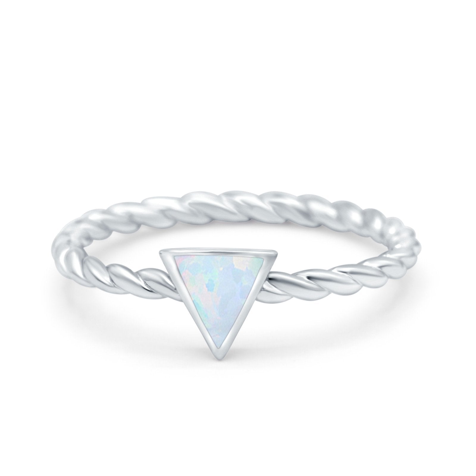 Triangle Lab White Opal Braided Cable Solitaire Band Ring 925 Sterling Silver
