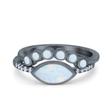 Two Piece Bridal Set Round Lab White Opal Marquise Art Deco Wedding Engagement Ring Set Round CZ Band 925 Sterling Silver