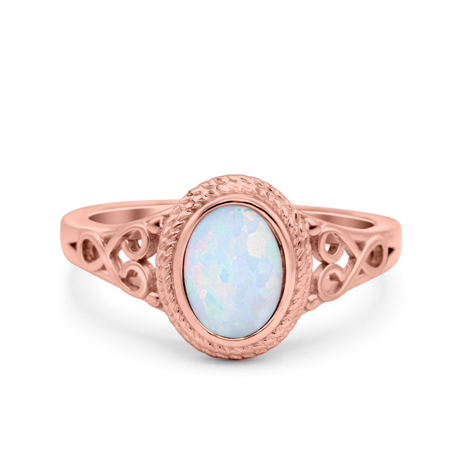 Solitaire Oval Lab Created Opal Wedding Ring Cubic Zirconia 925 Sterling Silver