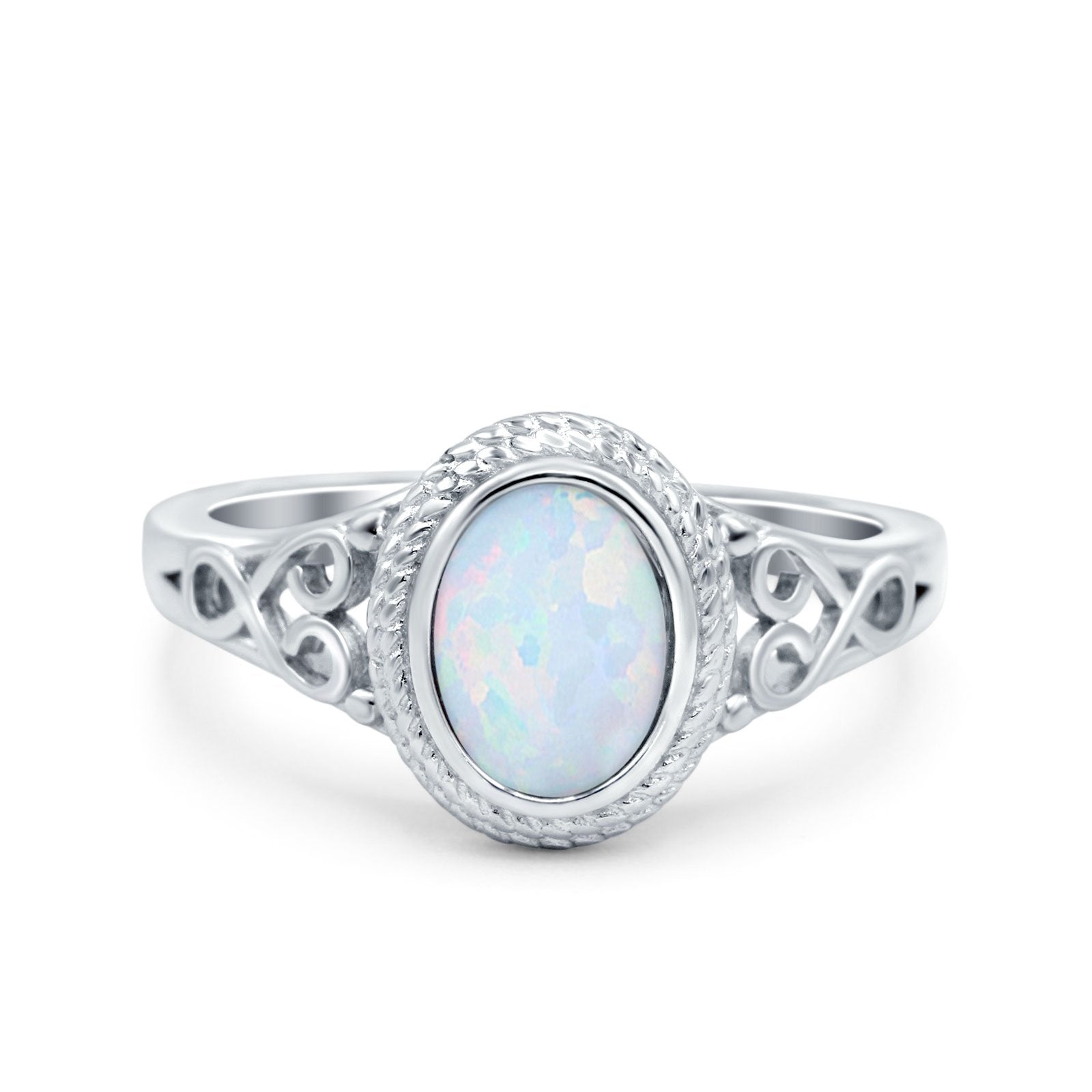 Solitaire Oval Lab Created Opal Wedding Ring Cubic Zirconia 925 Sterling Silver