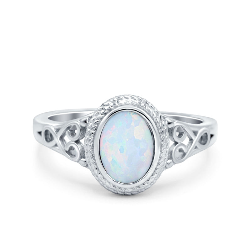 Solitaire Oval Lab Created Opal Wedding Ring Cubic Zirconia 925 Sterling Silver
