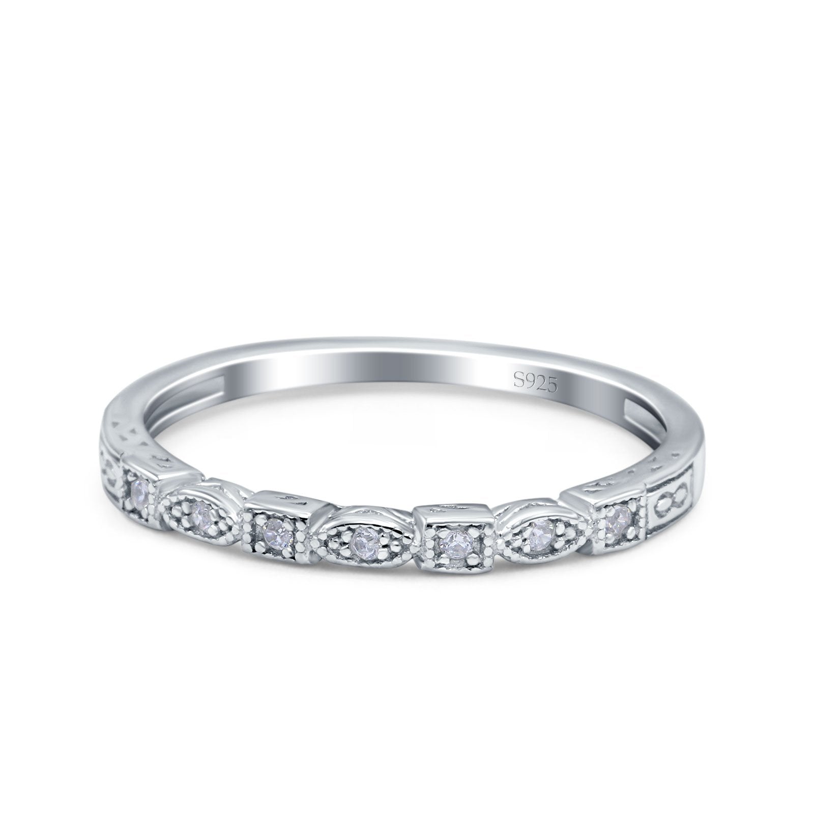 Half Eternity Ring Wedding Band Round Simulated Cubic Zirconia 925 Sterling Silver (2.6mm)