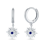 Starburst LeverBack Earrings Hoop Huggie Design Simulated Cubic Zirconia 925 Sterling Silver (40mm)