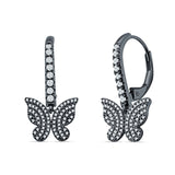 Butterfly Hoop Leverback Earrings Cubic Zirconia 925 Sterling Silver