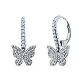 Butterfly Hoop Leverback Earrings Cubic Zirconia 925 Sterling Silver