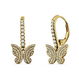 Butterfly Hoop Leverback Earrings Cubic Zirconia 925 Sterling Silver