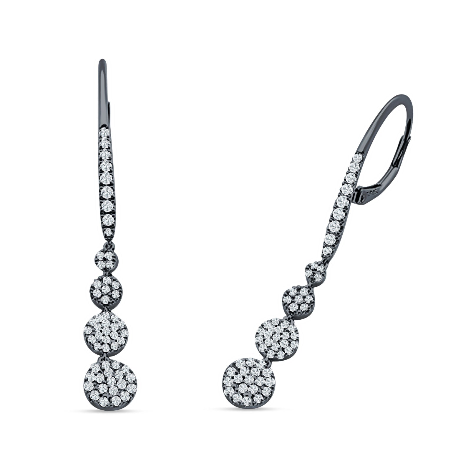 Dangle Drop Leverback Earrings Graduated Circles Cubic Zirconia 925 Sterling Silver