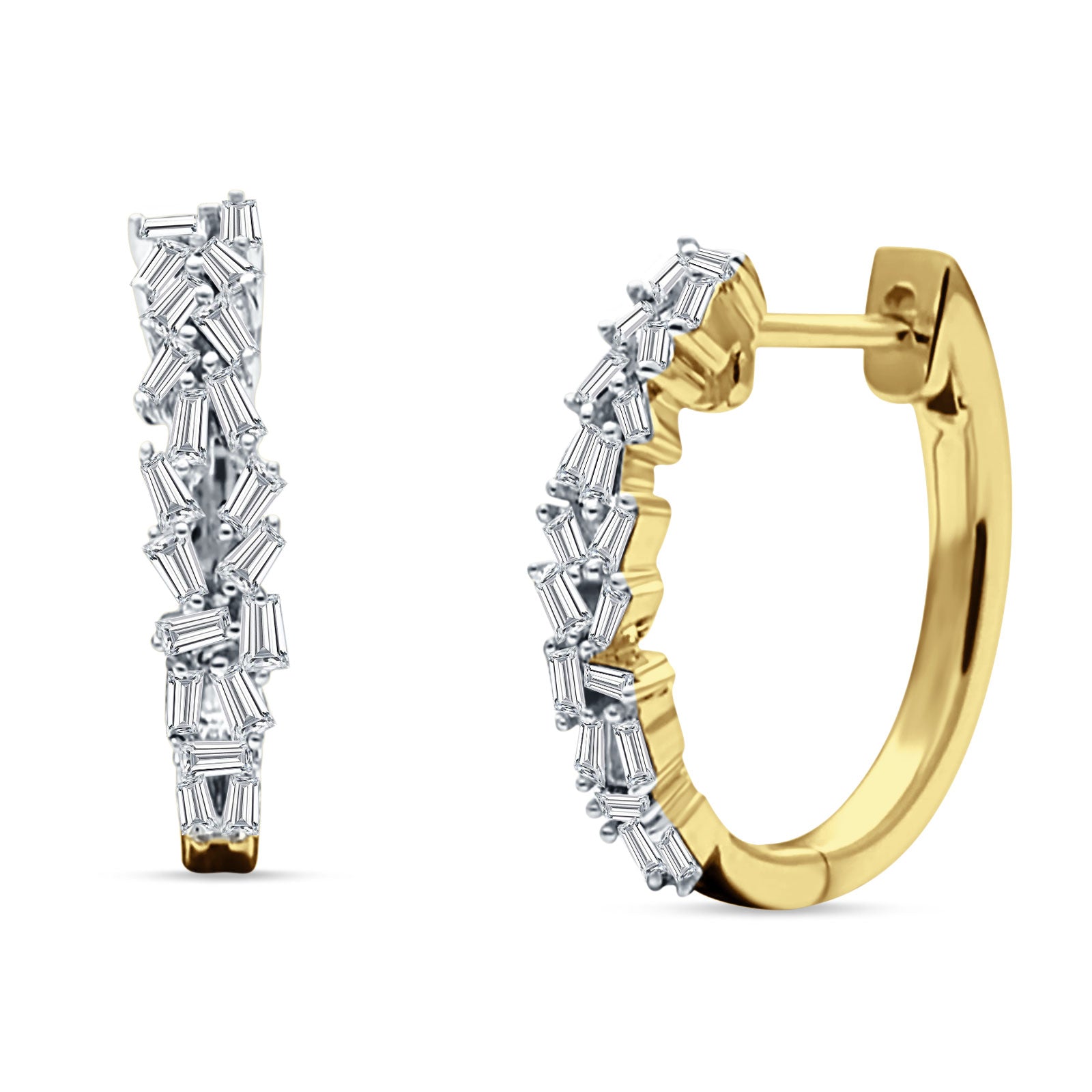 Baguette Cluster Huggie Hoop Earrings Cubic Zirconia 925 Sterling Silver