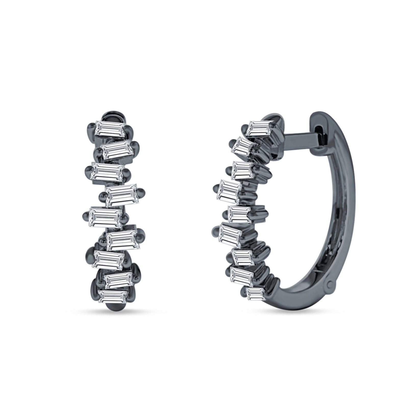 Baguette Zig Zag Huggie Hoop Earring Cubic Zirconia 925 Sterling Silver