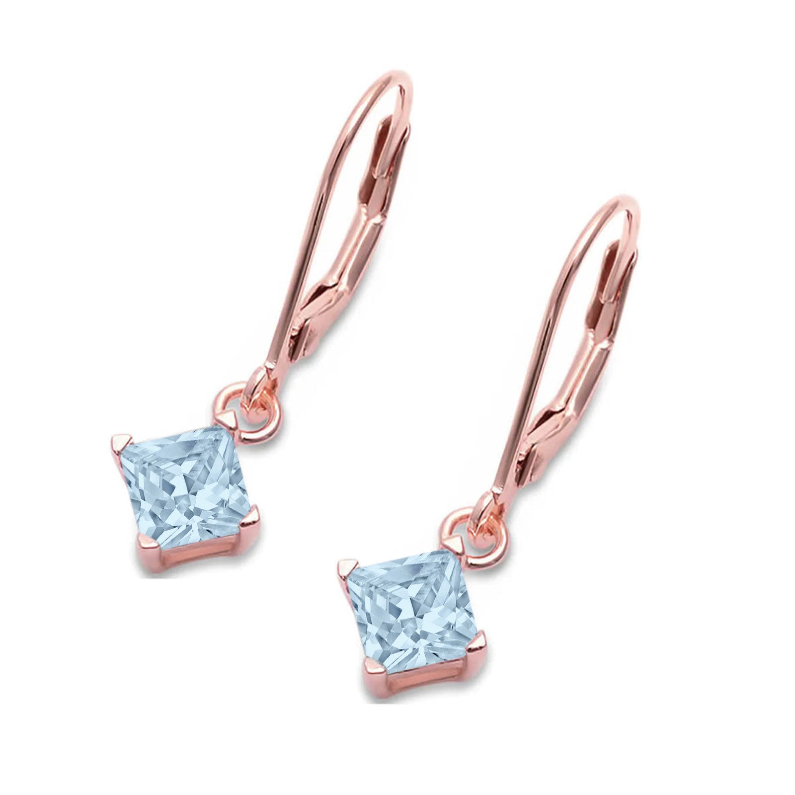 Princess Cut Dangle Drop Leverback Earrings Cubic Zirconia 925 Sterling Silver