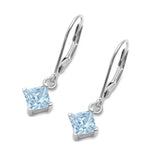 Princess Cut Dangle Drop Leverback Earrings Cubic Zirconia 925 Sterling Silver