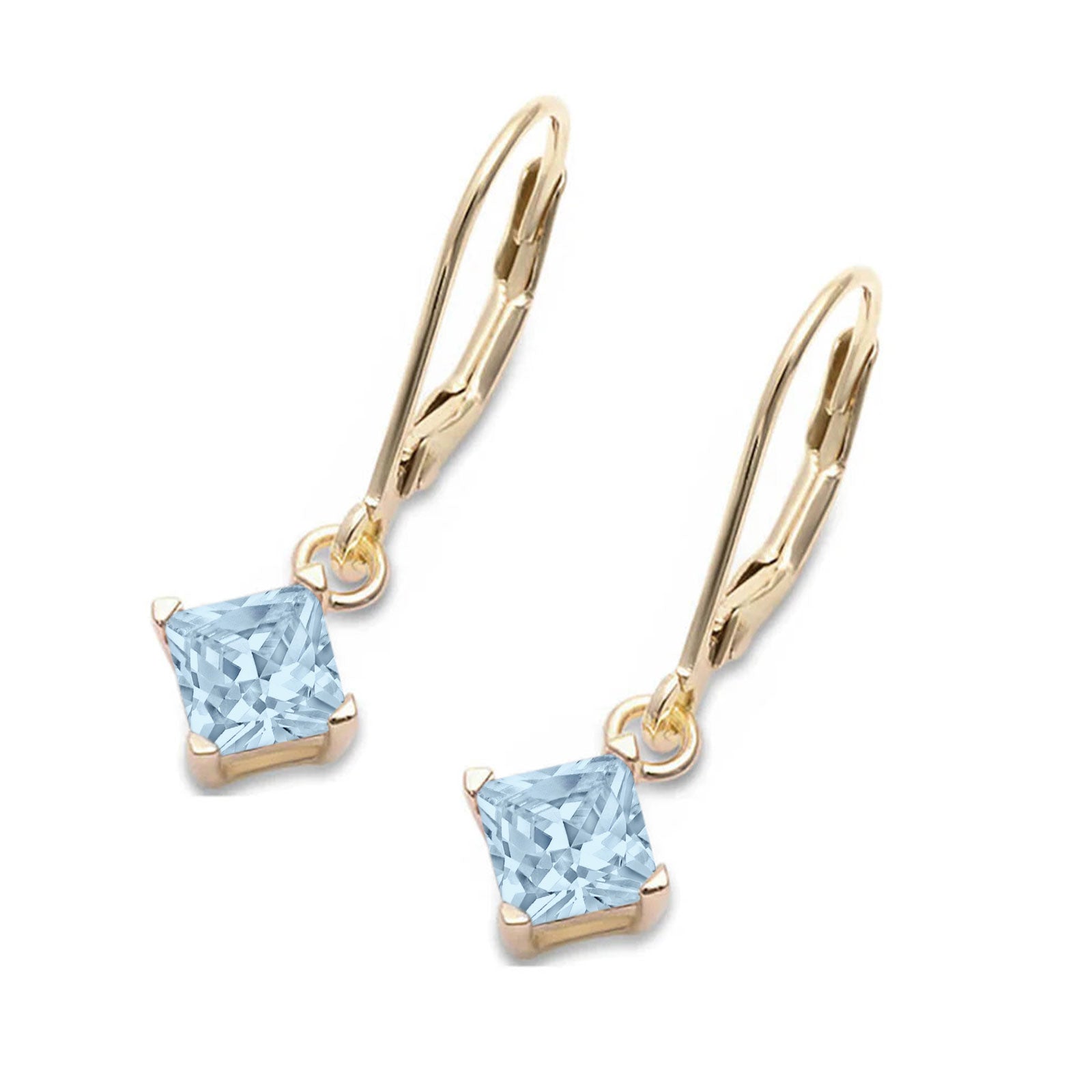Princess Cut Dangle Drop Leverback Earrings Cubic Zirconia 925 Sterling Silver