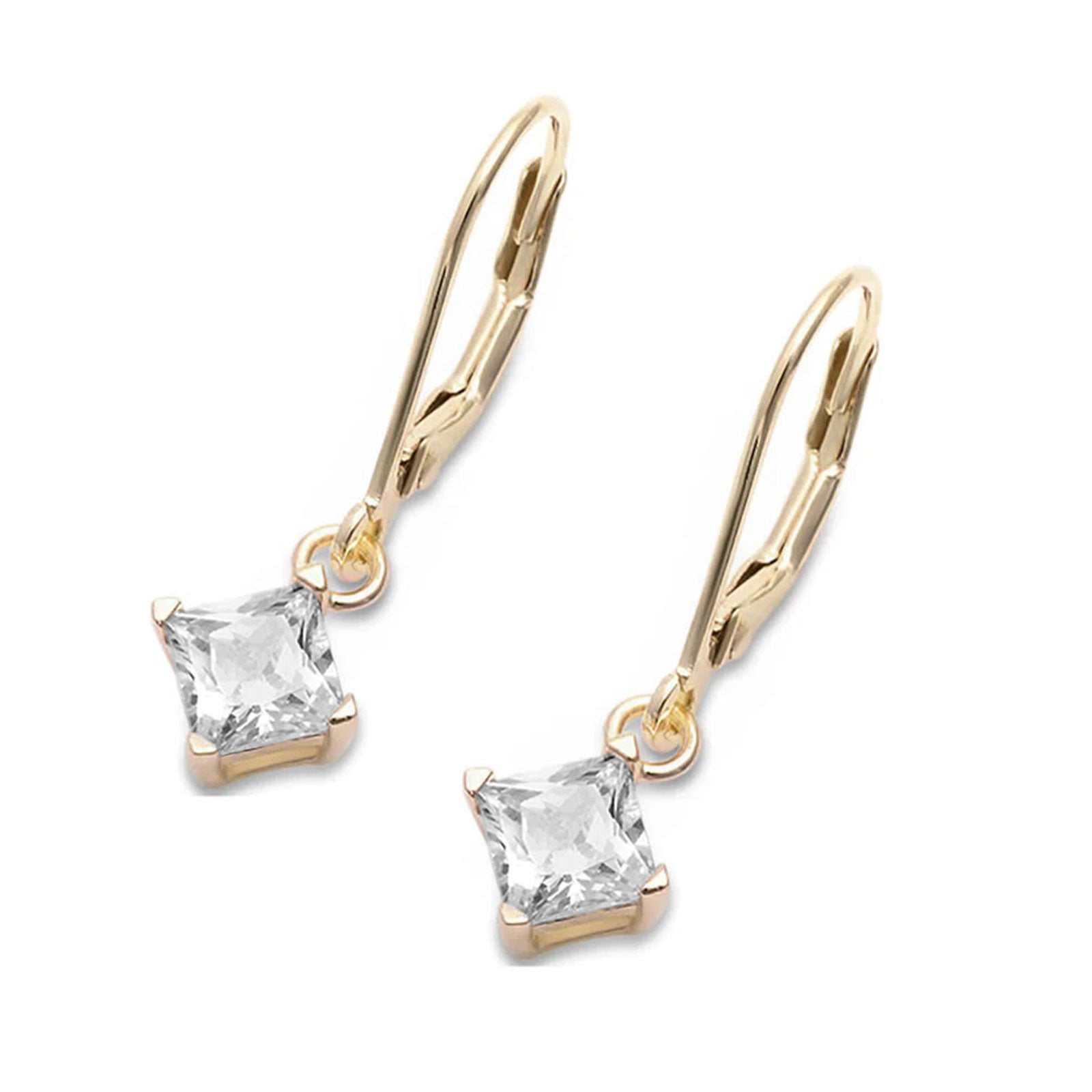 Princess Cut Dangle Drop Leverback Earrings Cubic Zirconia 925 Sterling Silver