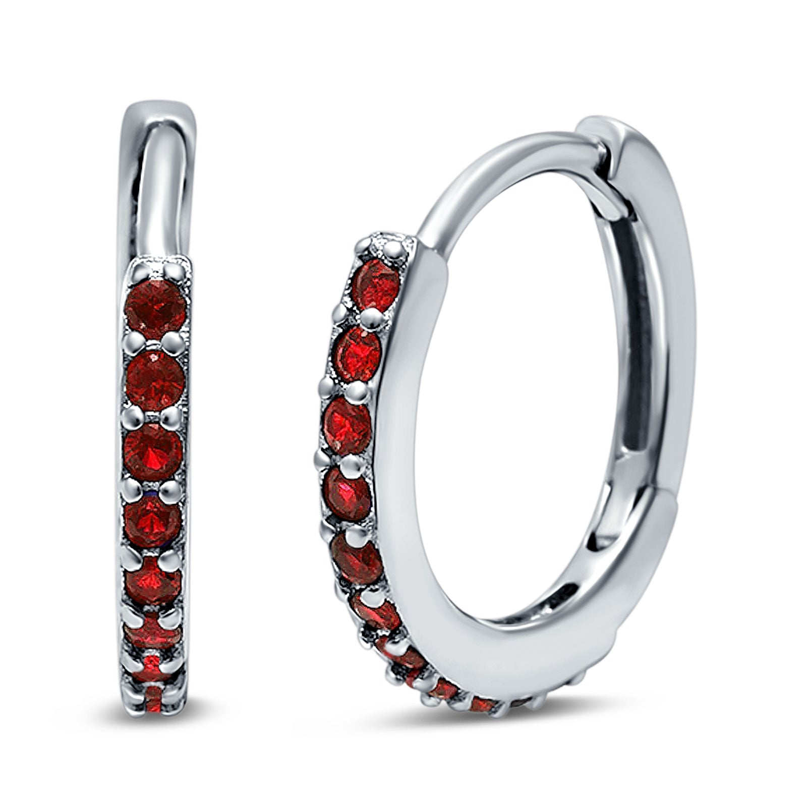 Half Eternity Huggie Hoop Earrings Round Simulated Cubic Zirconia 925 Sterling Silver (16mm)