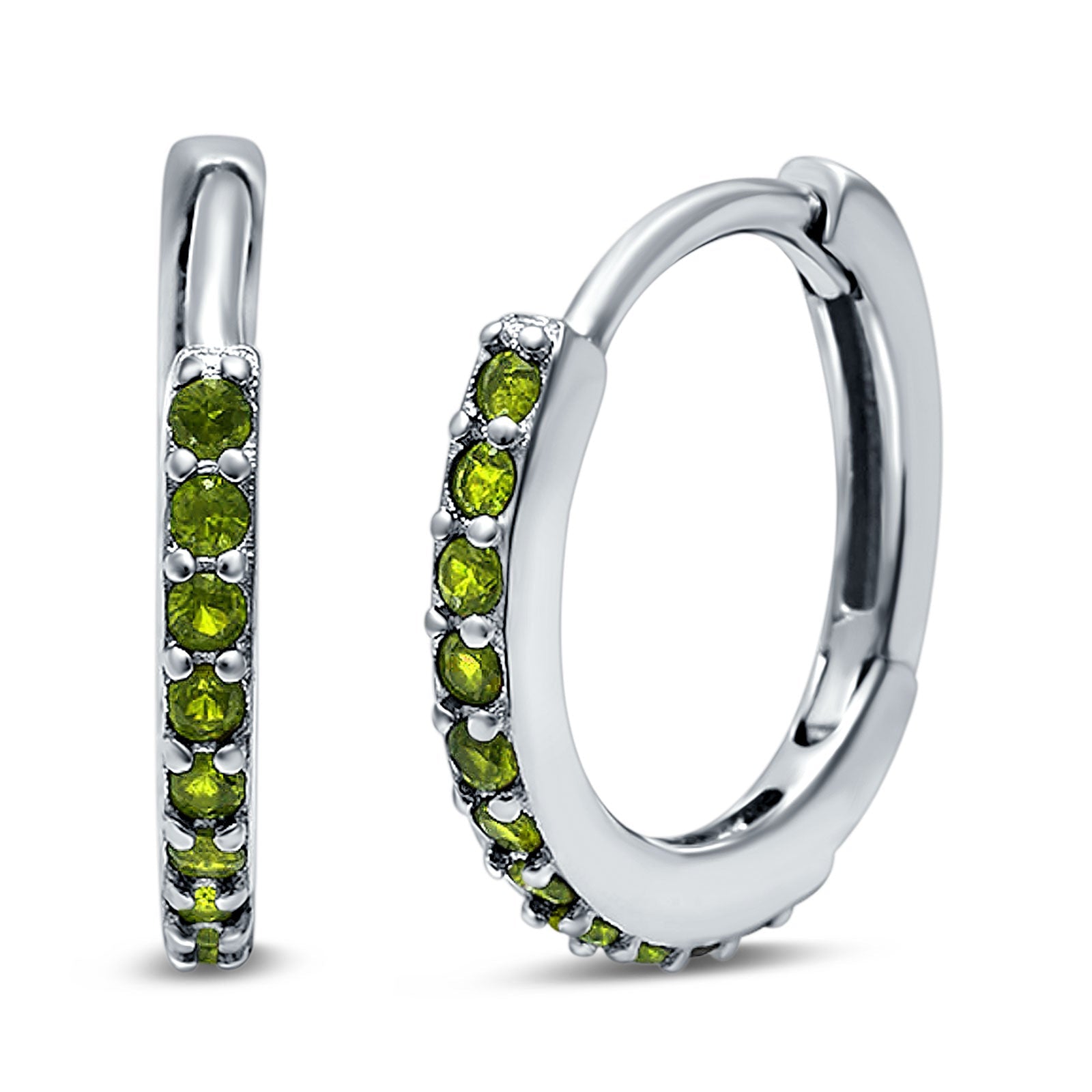 Half Eternity Huggie Hoop Earrings Round Simulated Cubic Zirconia 925 Sterling Silver (16mm)