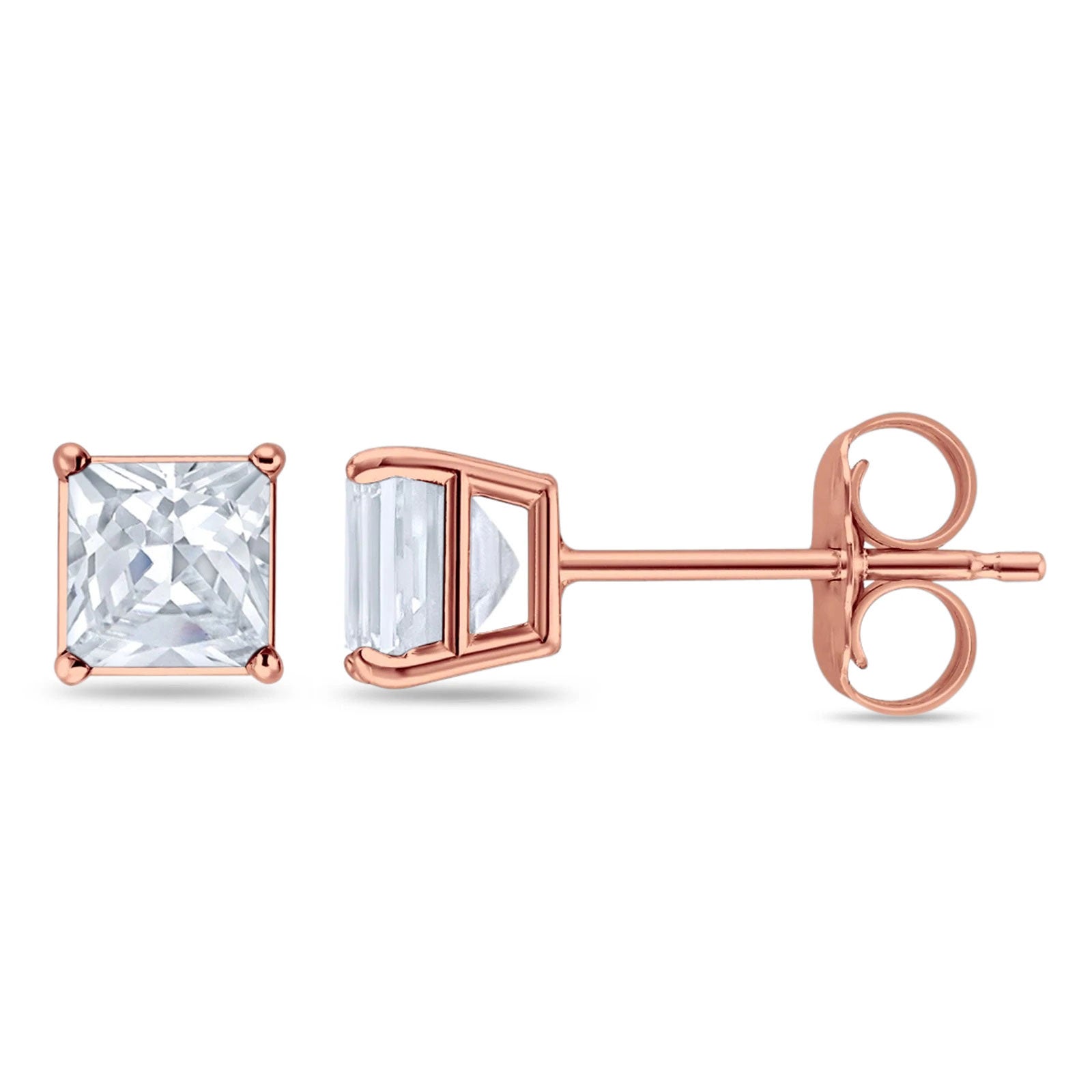 Solitaire Princess Cut Stud Earrings 925 Sterling Silver 3mm-9mm