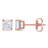 Solitaire Princess Cut Stud Earrings 925 Sterling Silver 3mm-9mm