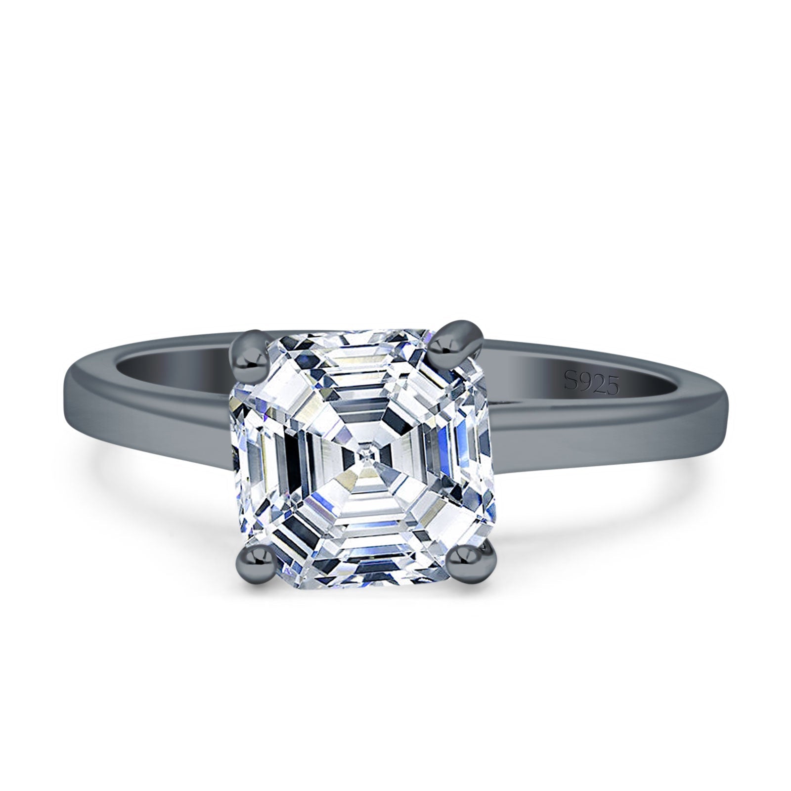 Asscher Cut Vintage Style Solitaire Ring 925 Sterling Silver