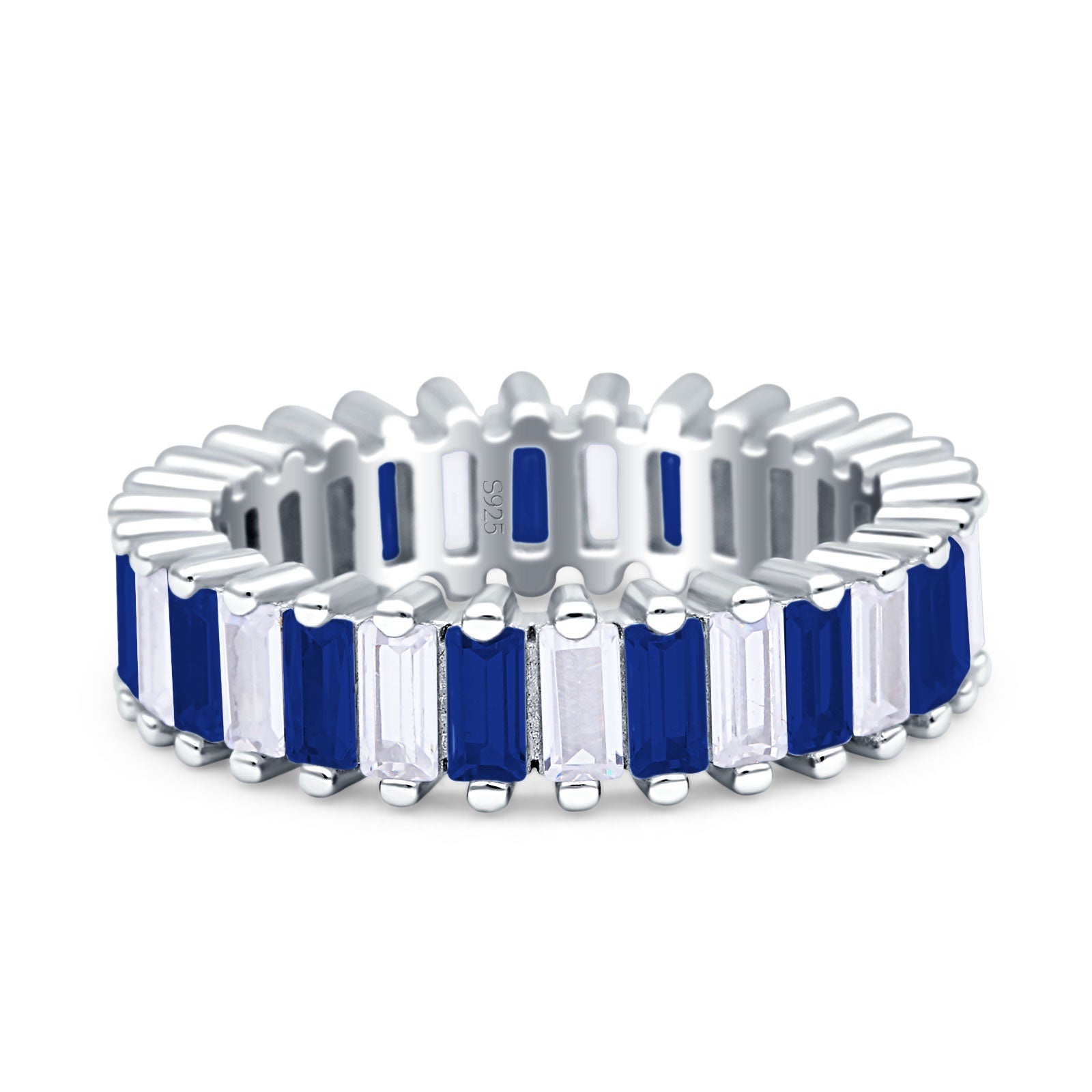 Emerald Cut Wedding Band Ring 6mm Cubic Zirconia 925 Sterling Silver