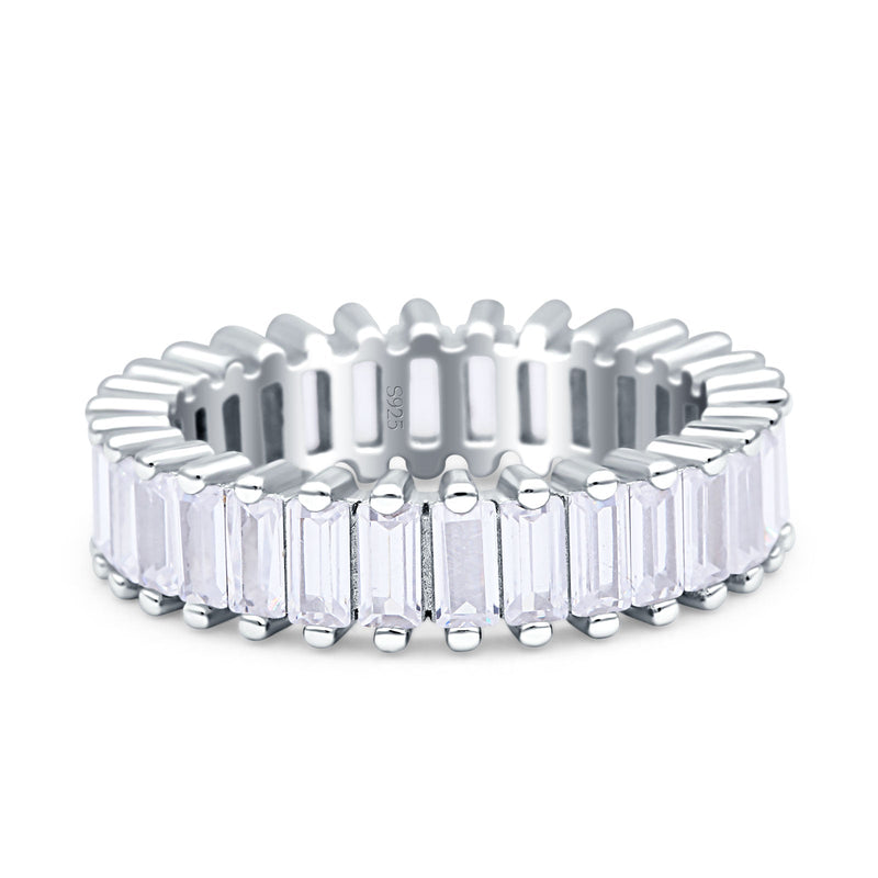 Emerald Cut Wedding Band Ring 6mm Cubic Zirconia 925 Sterling Silver