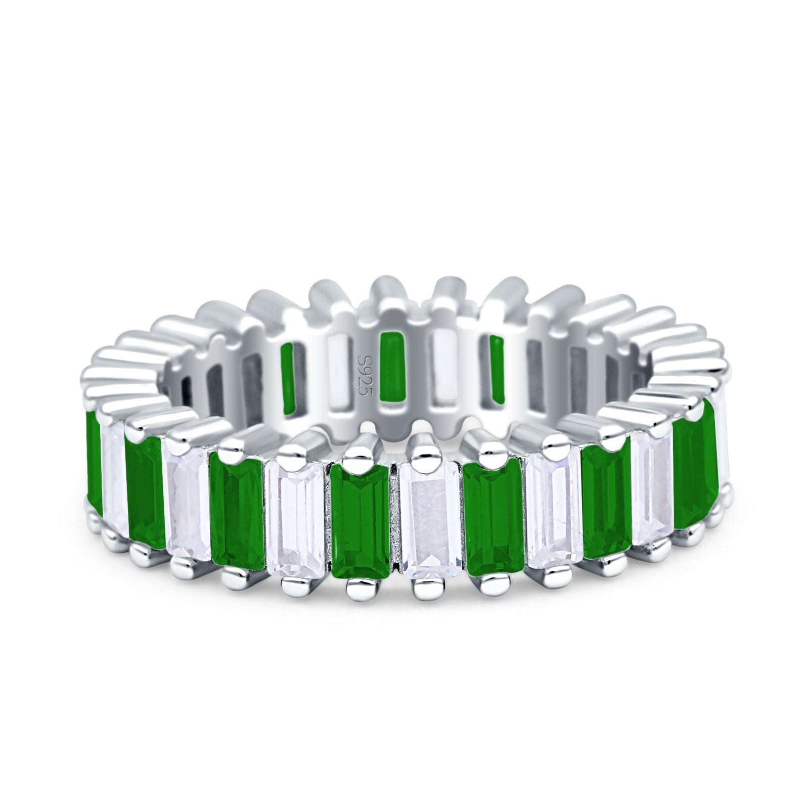 Emerald Cut Wedding Band Ring 6mm Cubic Zirconia 925 Sterling Silver