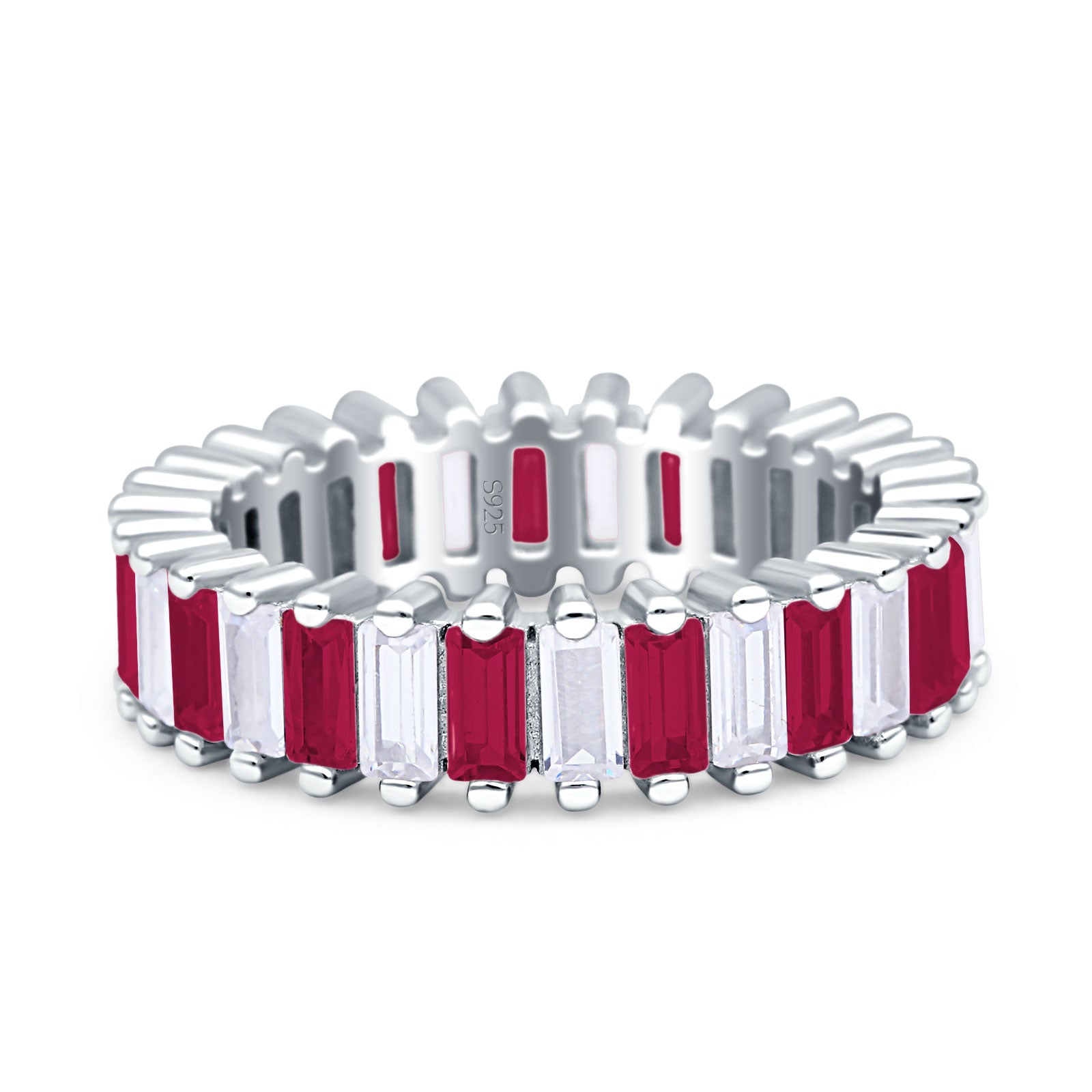 Emerald Cut Wedding Band Ring 6mm Cubic Zirconia 925 Sterling Silver