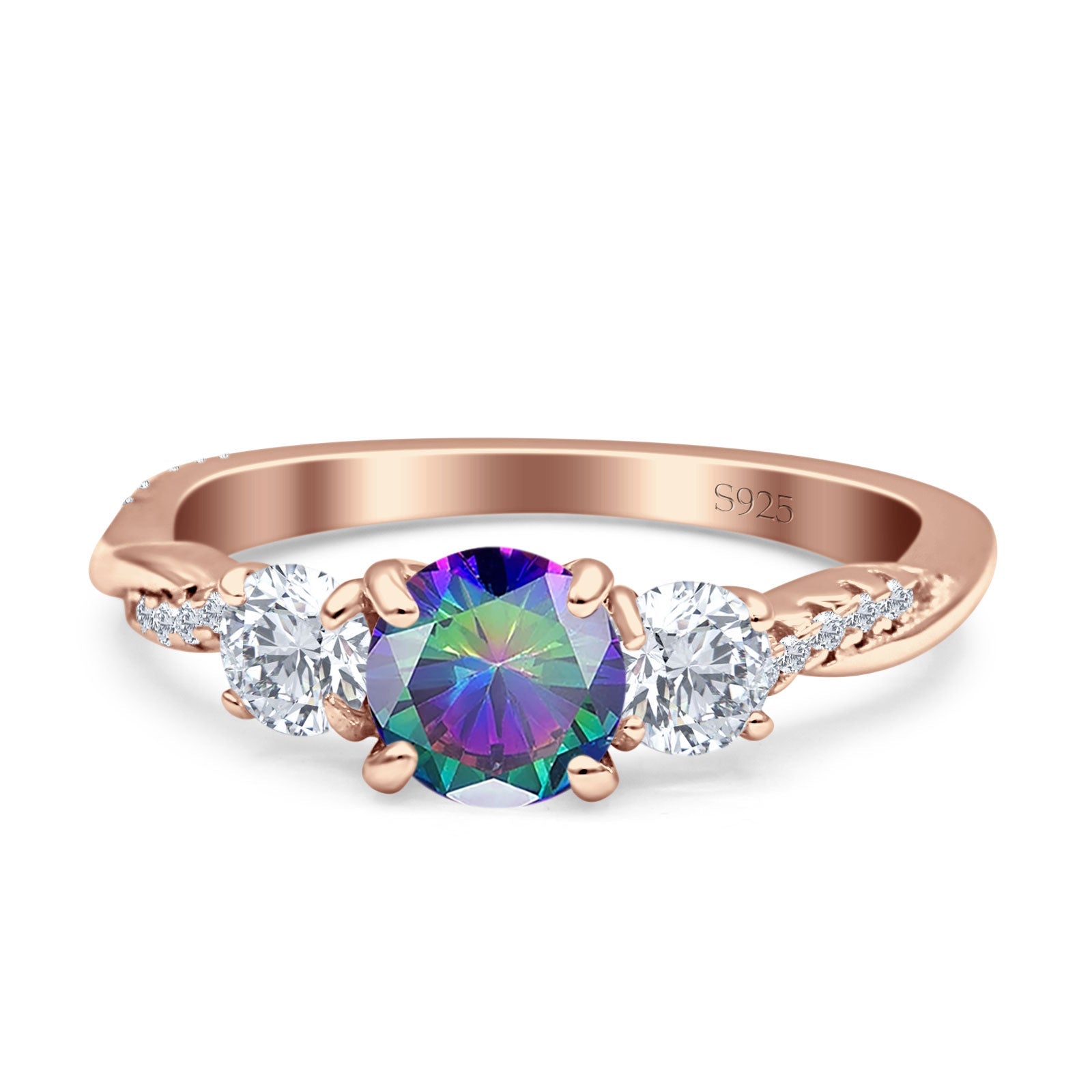 Infinity Round Three Stone Ring Cubic Zirconia 925 Sterling Silver