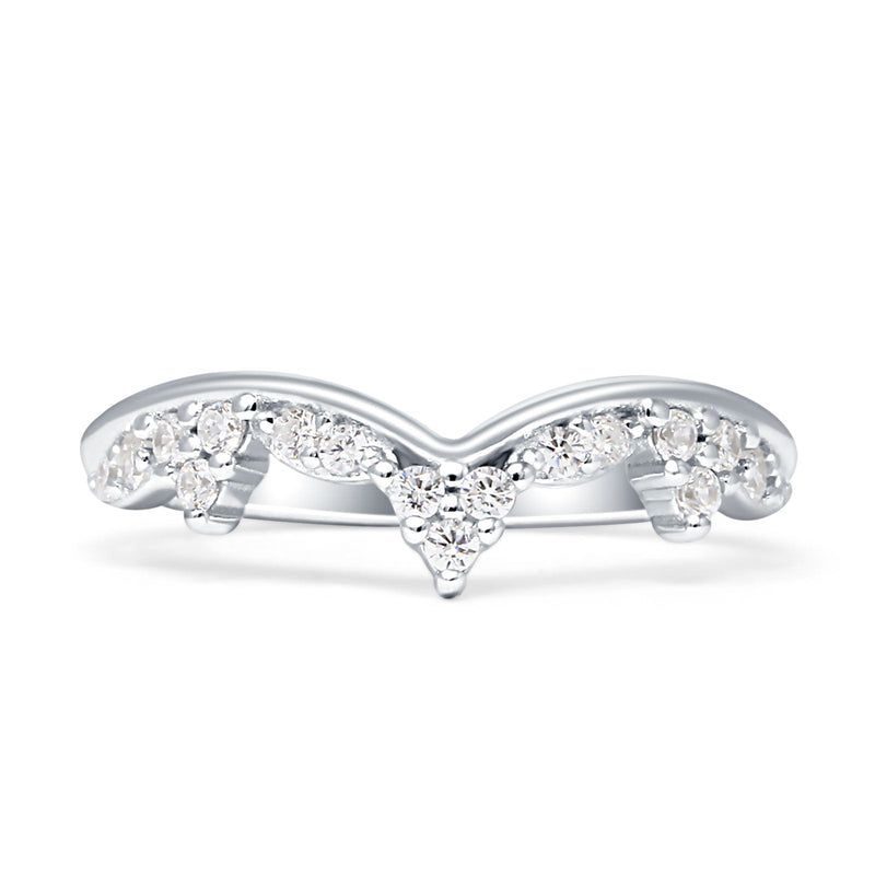 6.8mm Contour Curved Crown V-Band Chevron Ring Cubic Zirconia 925 Sterling Silver