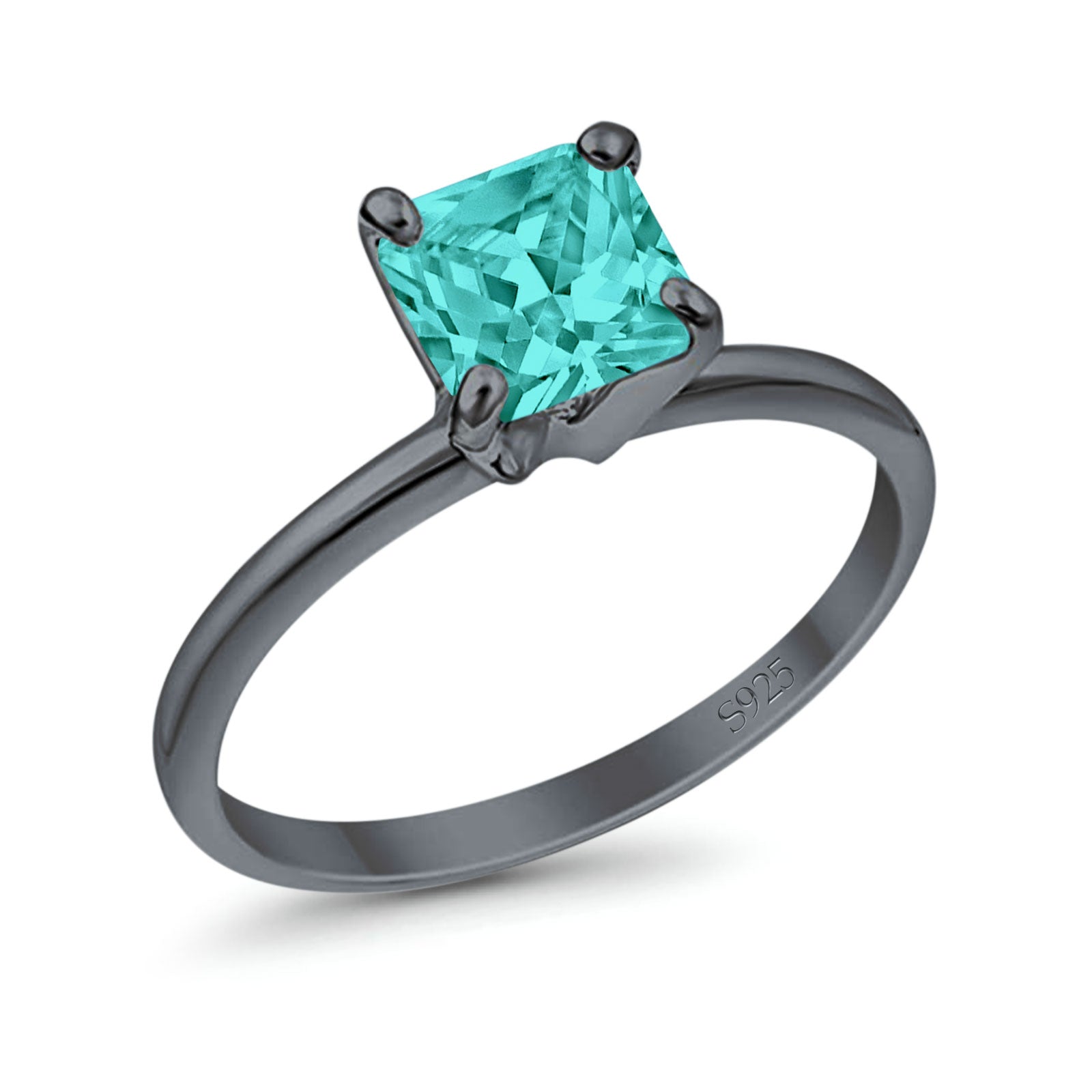 Solitaire Wedding Ring Princess Cut Simulated Cubic Zirconia 925 Sterling Silver
