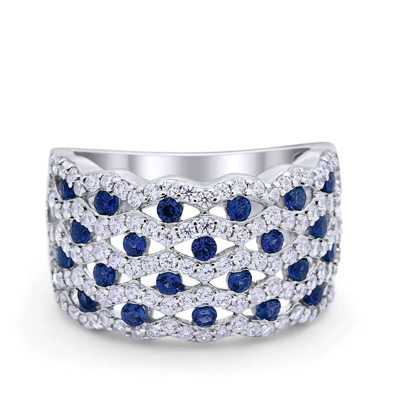 Half Eternity Fashion Band Ring Round Simulated CZ 925 Sterling Silver