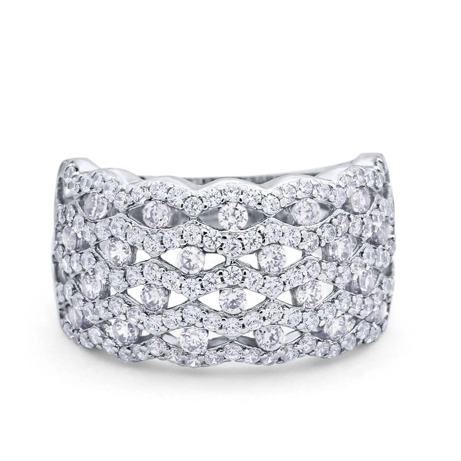 Half Eternity Fashion Band Ring Round Simulated CZ 925 Sterling Silver