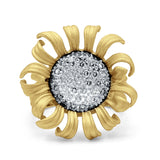 Sunflower Ring Vintage Floral Style Two Tone Flower Round Simulated Cubic Zirconia 925 Sterling Silver