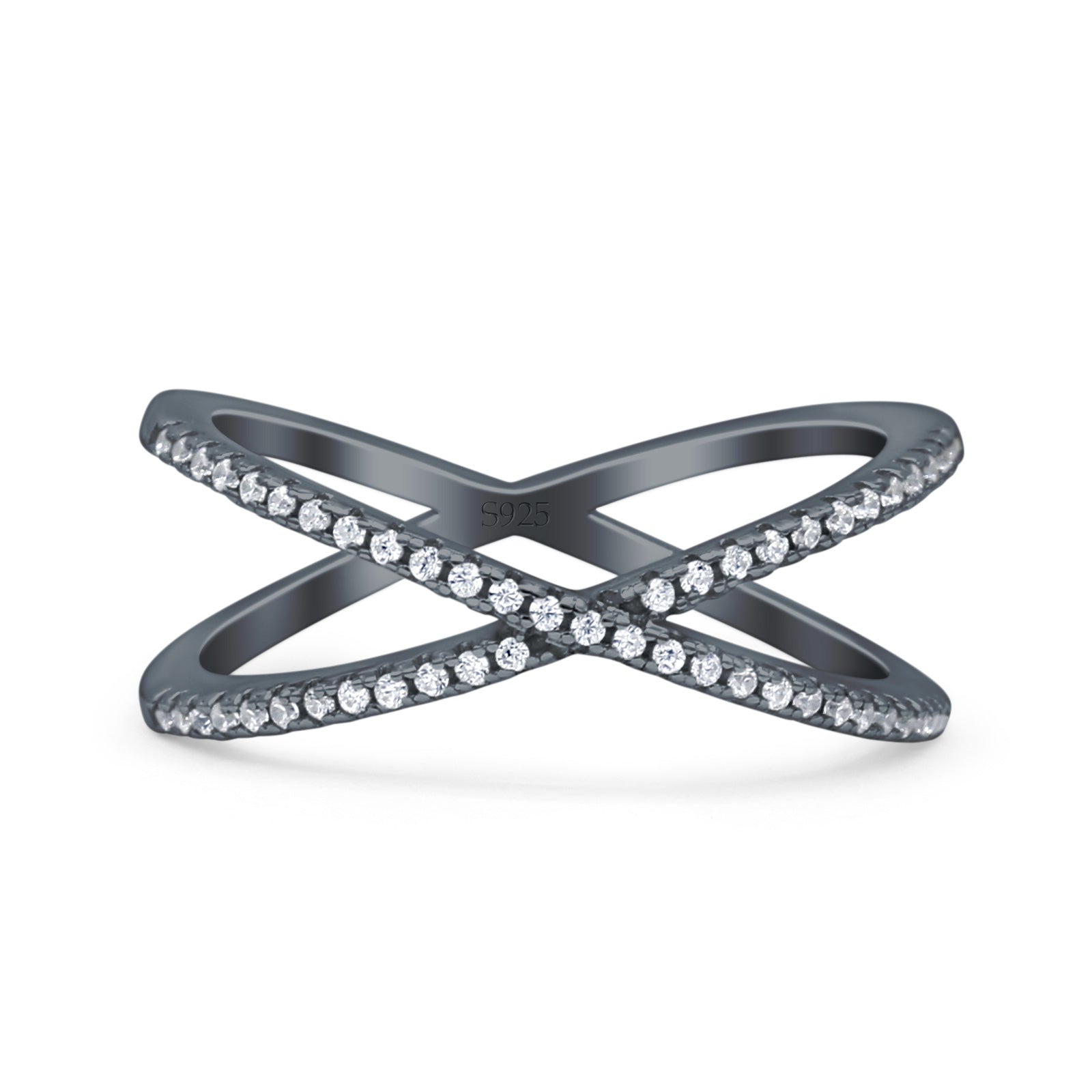 Cross Over X Crisscross Engagement Ring Round Simulated Cubic Zirconia 925 Sterling Silver