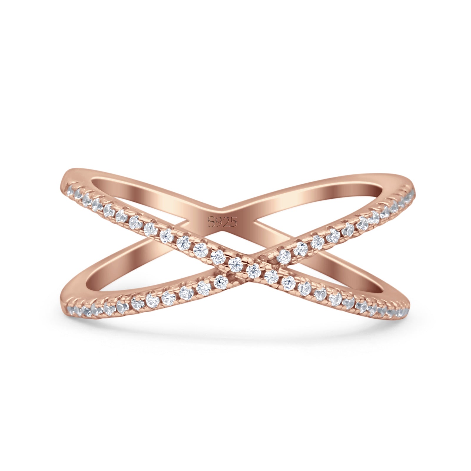 Cross Over X Crisscross Engagement Ring Round Simulated Cubic Zirconia 925 Sterling Silver