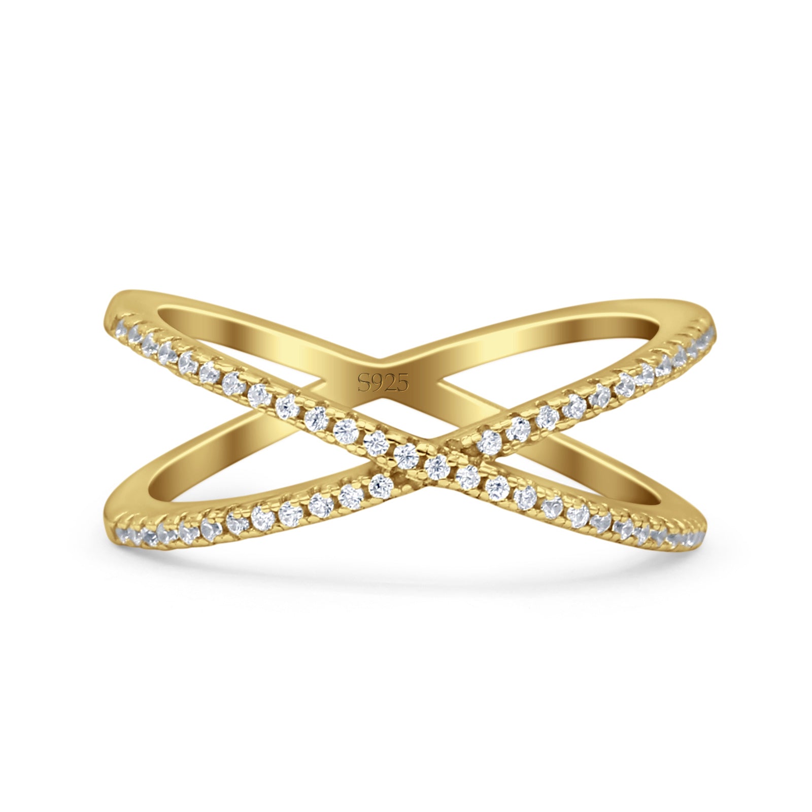 Cross Over X Crisscross Engagement Ring Round Simulated Cubic Zirconia 925 Sterling Silver