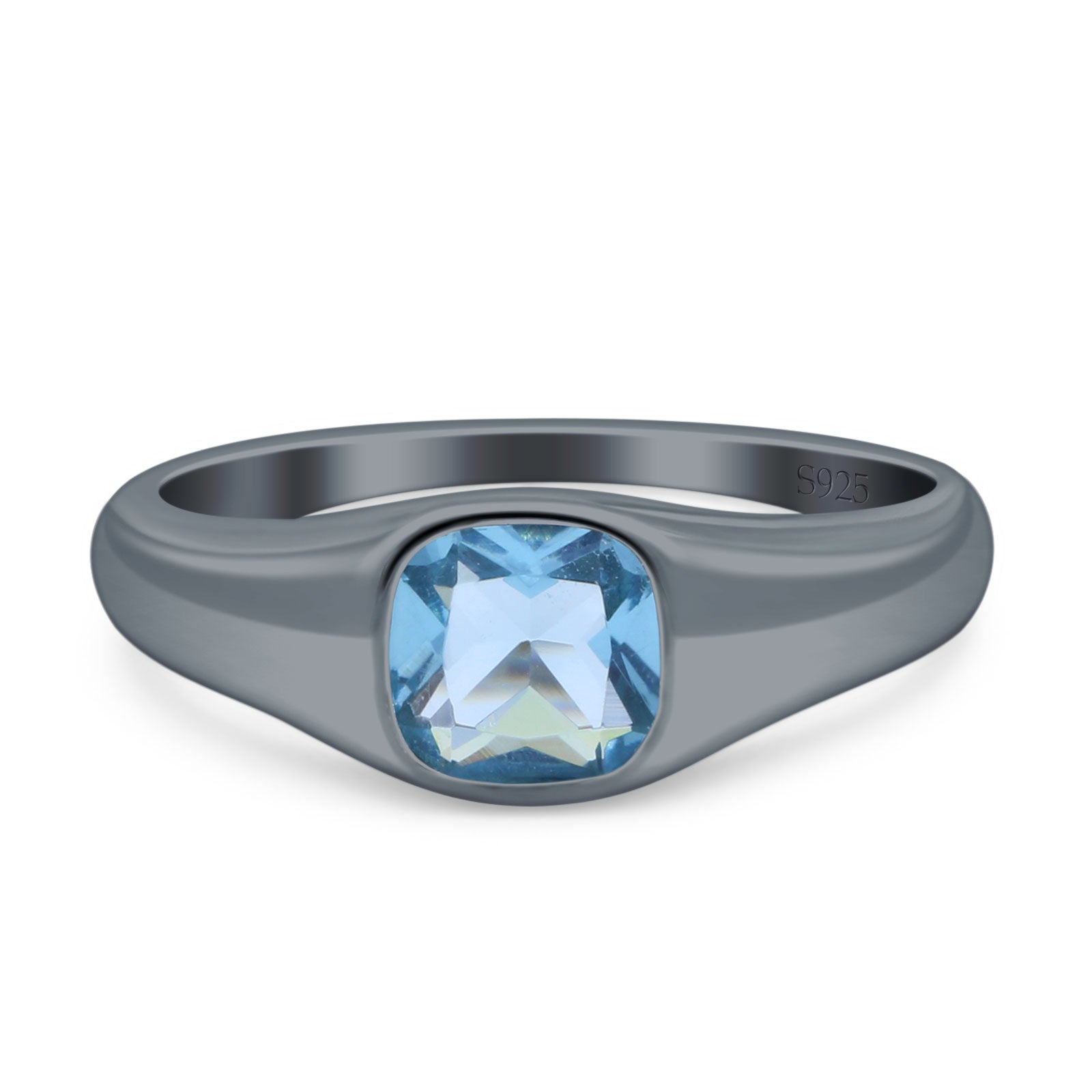 New Signet Wedding Engagement Ring Cushion Cut Simulated Cubic Zirconia Stone 925 Sterling Silver