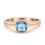 New Signet Wedding Engagement Ring Cushion Cut Simulated Cubic Zirconia Stone 925 Sterling Silver