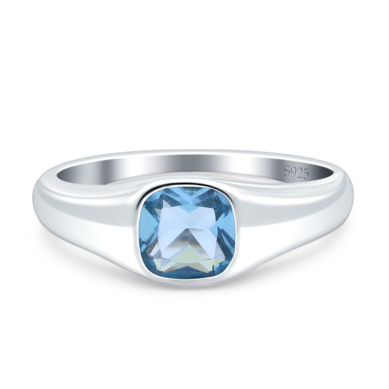 New Signet Wedding Engagement Ring Cushion Cut Simulated Cubic Zirconia Stone 925 Sterling Silver