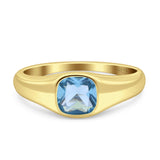 New Signet Wedding Engagement Ring Cushion Cut Simulated Cubic Zirconia Stone 925 Sterling Silver