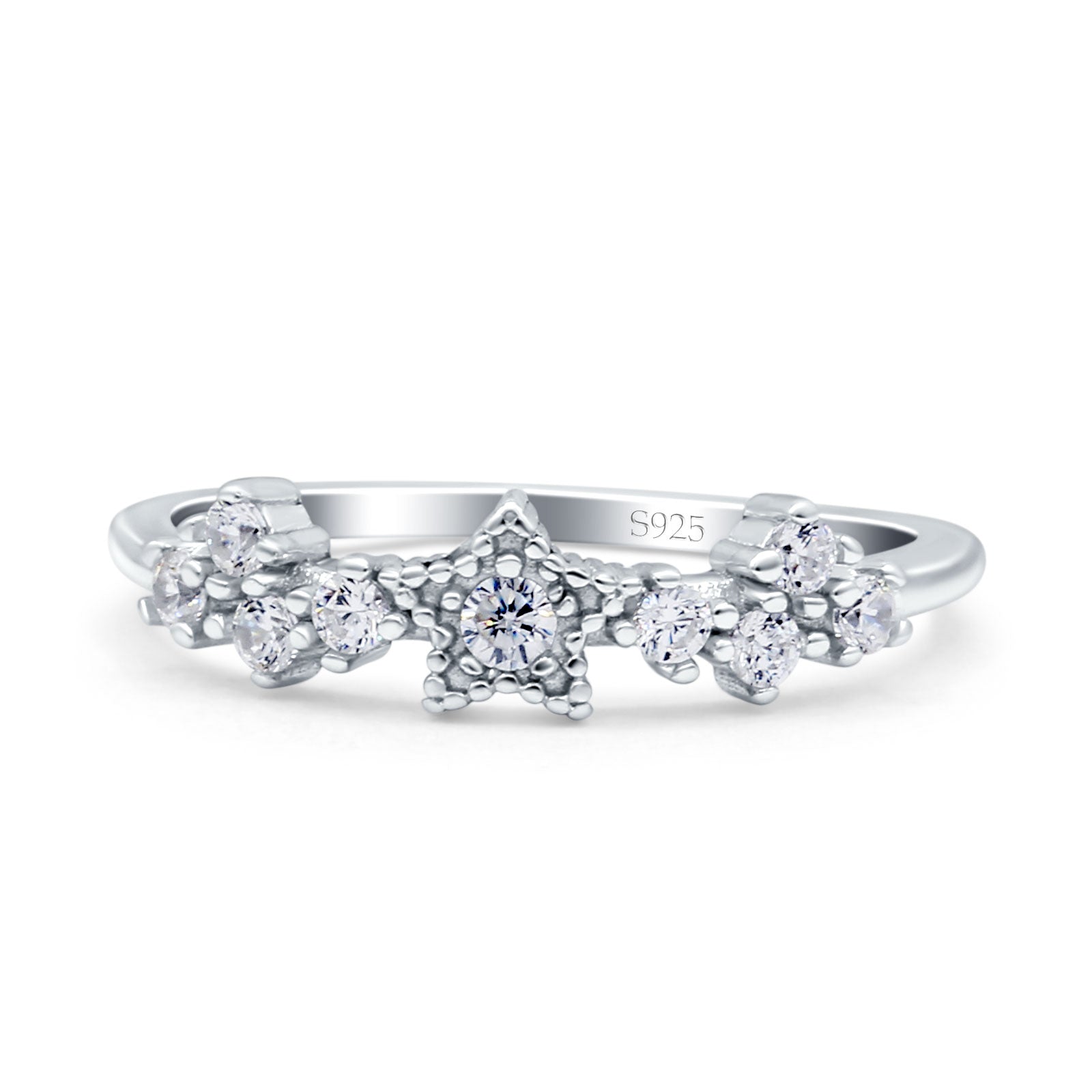 Half Eternity Star Three Stone Round Wedding Ring Simulated Cubic Zirconia 925 Sterling Silver