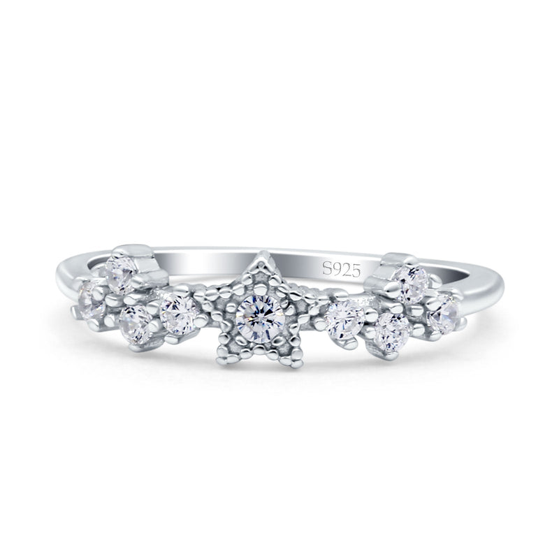 Half Eternity Star Three Stone Round Wedding Ring Simulated Cubic Zirconia 925 Sterling Silver