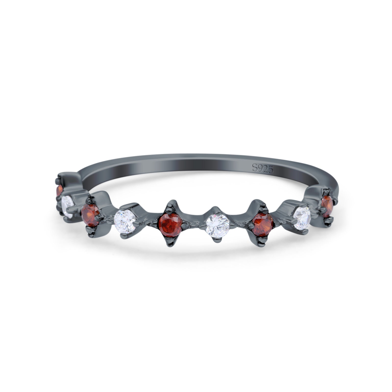 Half Eternity Ring Wedding Engagement Band Round Simulated Garnet Cubic Zirconia 925 Sterling Silver (3.5mm)