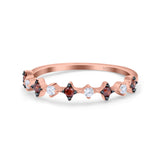Half Eternity Ring Wedding Engagement Band Round Simulated Garnet Cubic Zirconia 925 Sterling Silver (3.5mm)