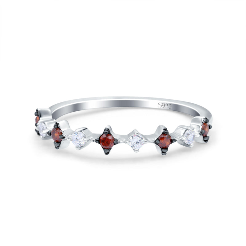 Half Eternity Ring Wedding Engagement Band Round Simulated Garnet Cubic Zirconia 925 Sterling Silver (3.5mm)