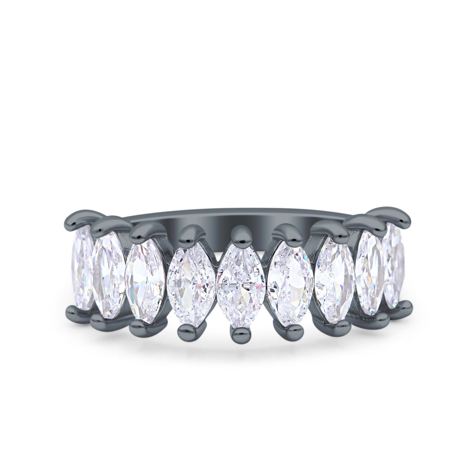 Half Eternity Marquise Ring Wedding Engagement Band Simulated Cubic Zirconia 925 Sterling Silver (7mm)