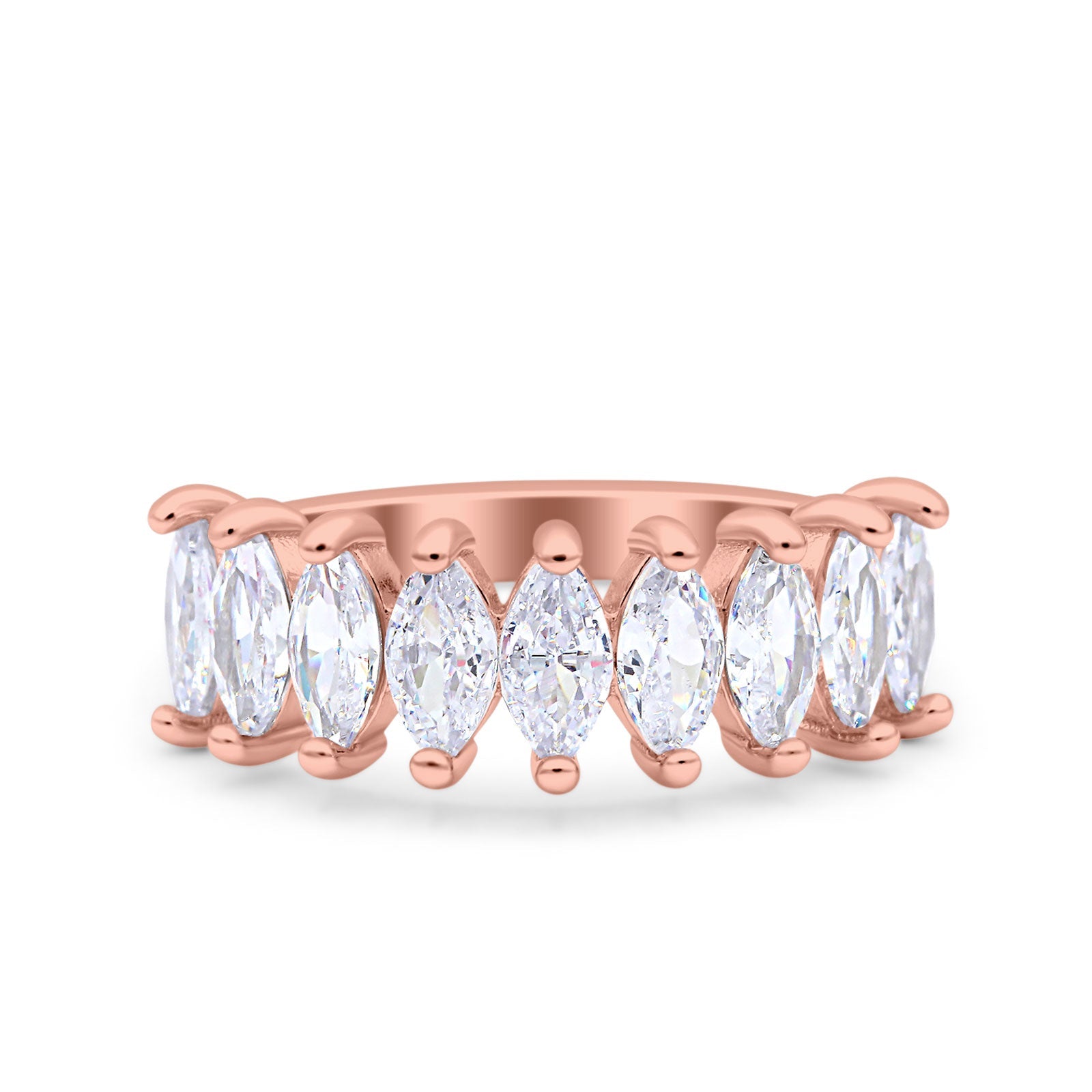 Half Eternity Marquise Ring Wedding Engagement Band Simulated Cubic Zirconia 925 Sterling Silver (7mm)