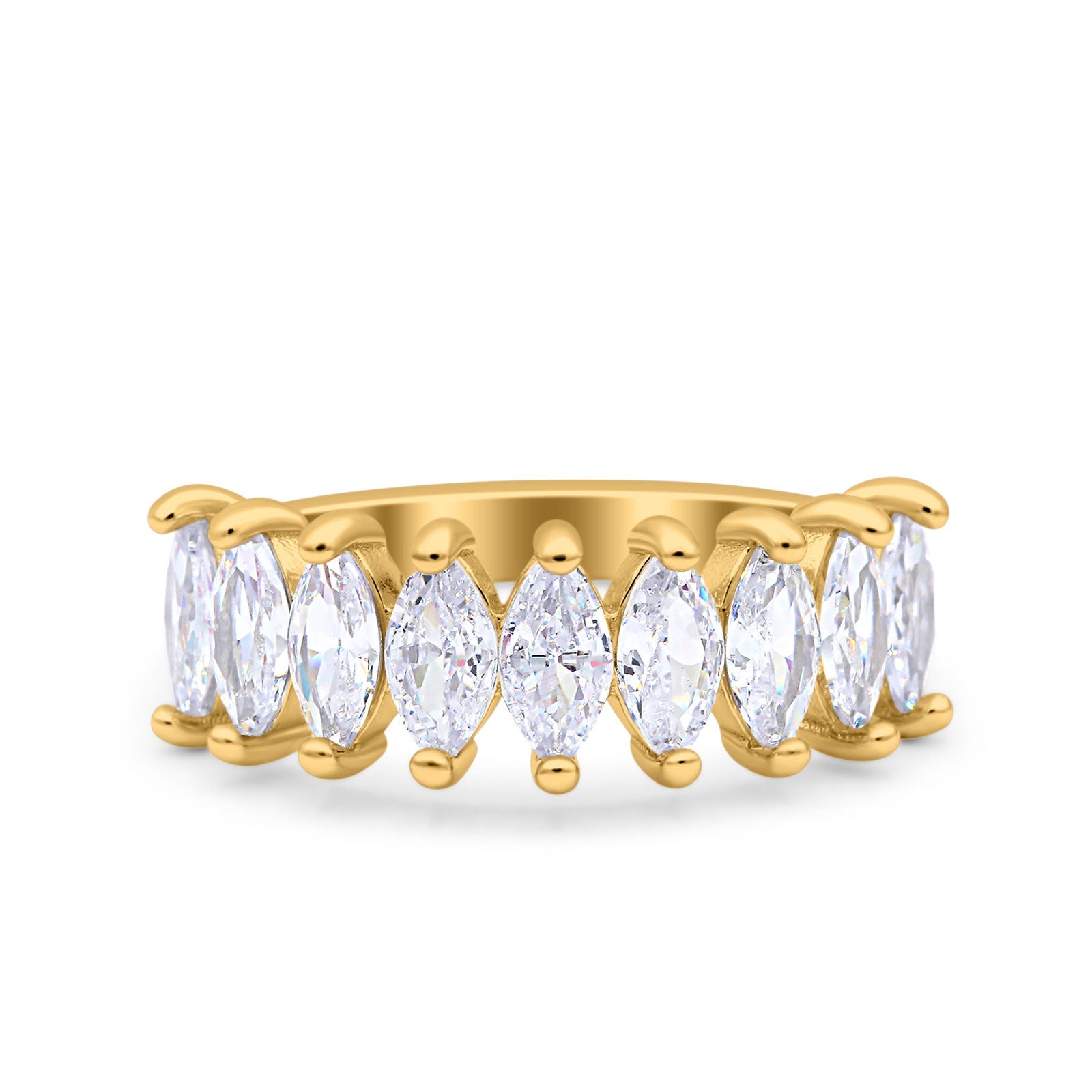 Half Eternity Marquise Ring Wedding Engagement Band Simulated Cubic Zirconia 925 Sterling Silver (7mm)