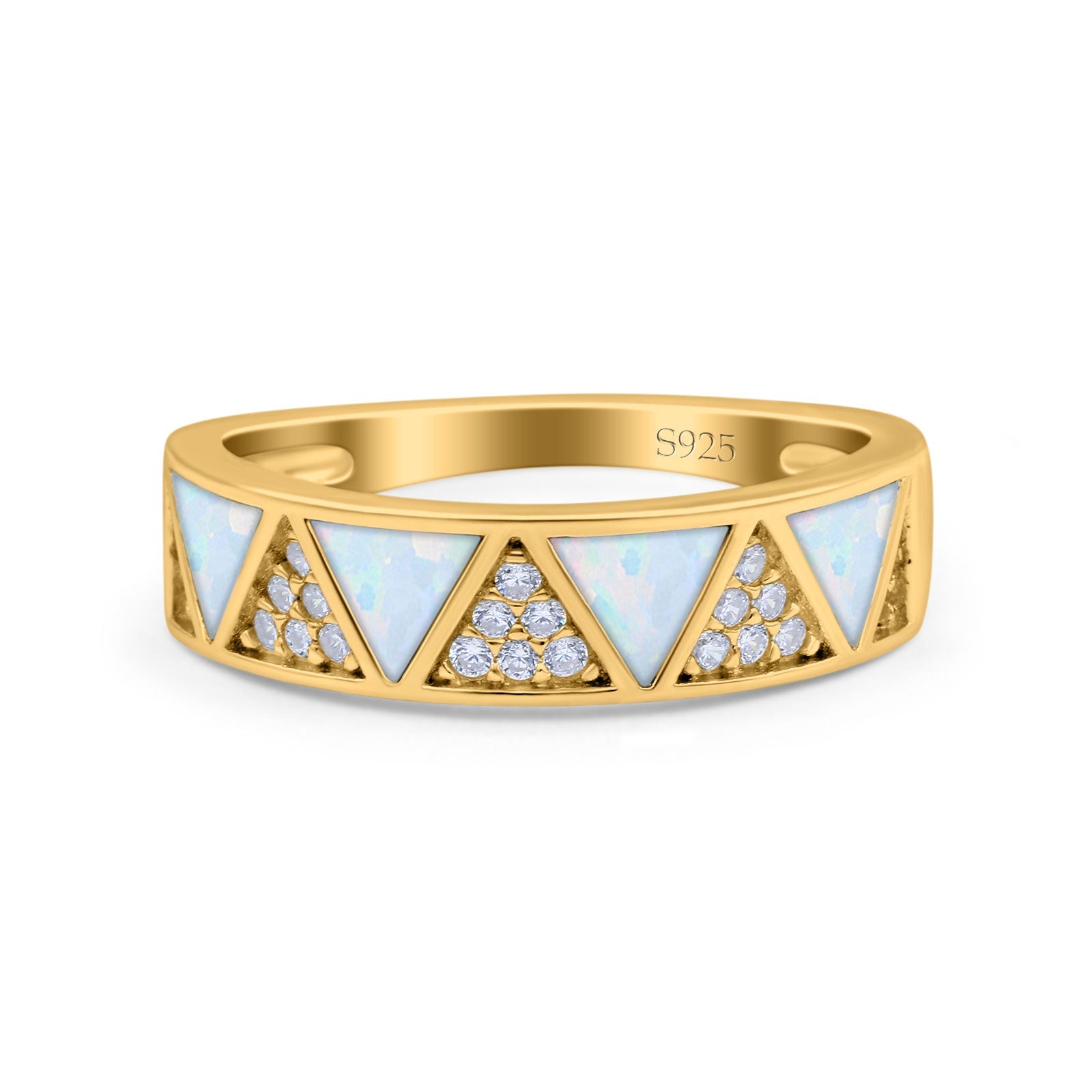 Half Eternity Ring Wedding Engagement Band Triangle White Opal Simulated Cubic Zirconia 925 Sterling Silver